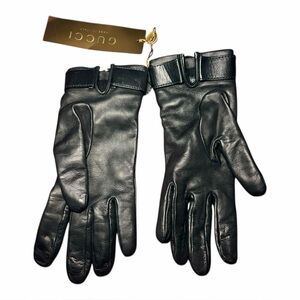 Gucci Ladies  100% Black Leather/cashmere Gloves Sz  8 (small) Donna Guanti NWT